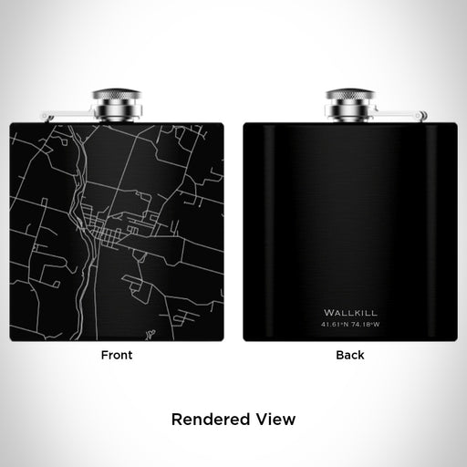 Rendered View of Wallkill New York Map Engraving on 6oz Stainless Steel Flask in Black