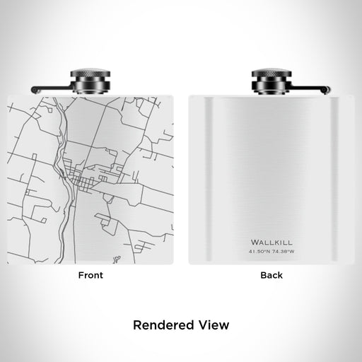 Rendered View of Wallkill New York Map Engraving on 6oz Stainless Steel Flask in White