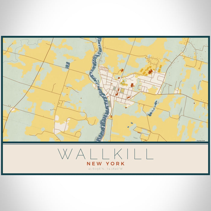 Wallkill New York Map Print Landscape Orientation in Woodblock Style With Shaded Background