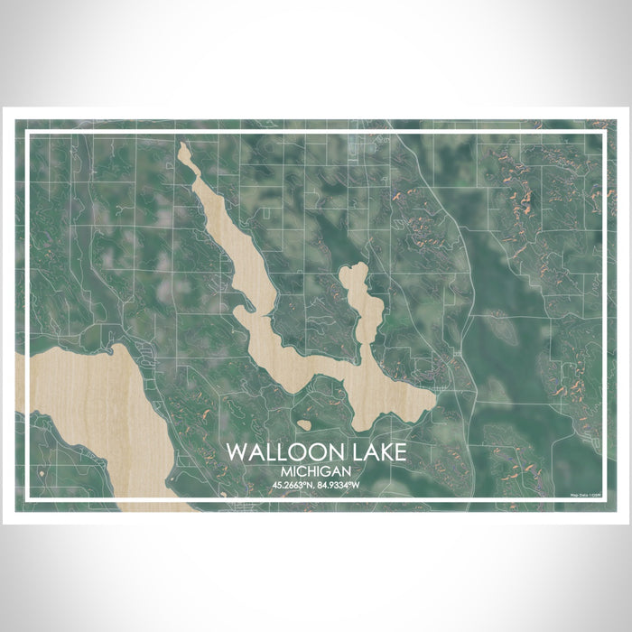 Walloon Lake Michigan Map Print Landscape Orientation in Afternoon Style With Shaded Background
