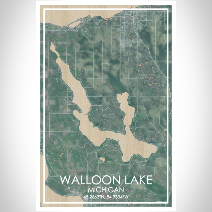 Walloon Lake Michigan Map Print Portrait Orientation in Afternoon Style With Shaded Background