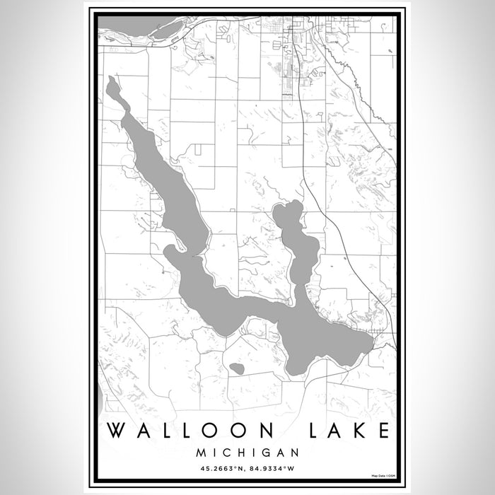 Walloon Lake Michigan Map Print Portrait Orientation in Classic Style With Shaded Background