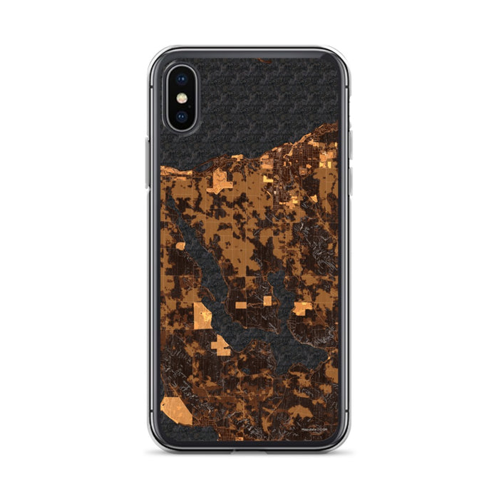 Custom iPhone X/XS Walloon Lake Michigan Map Phone Case in Ember
