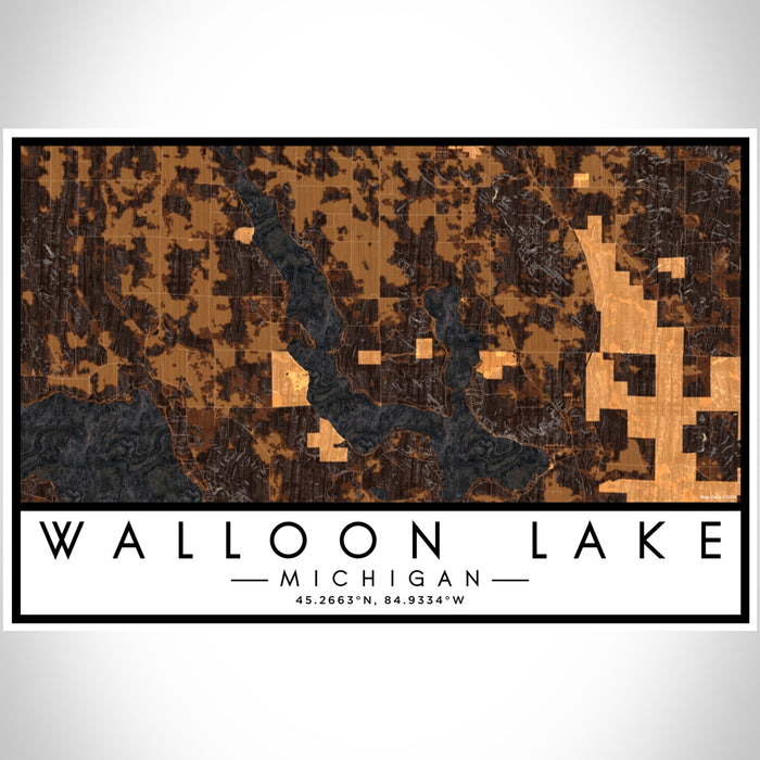 Walloon Lake Michigan Map Print Landscape Orientation in Ember Style With Shaded Background