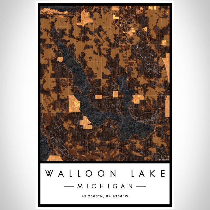 Walloon Lake Michigan Map Print Portrait Orientation in Ember Style With Shaded Background