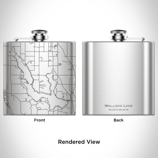 Rendered View of Walloon Lake Michigan Map Engraving on 6oz Stainless Steel Flask