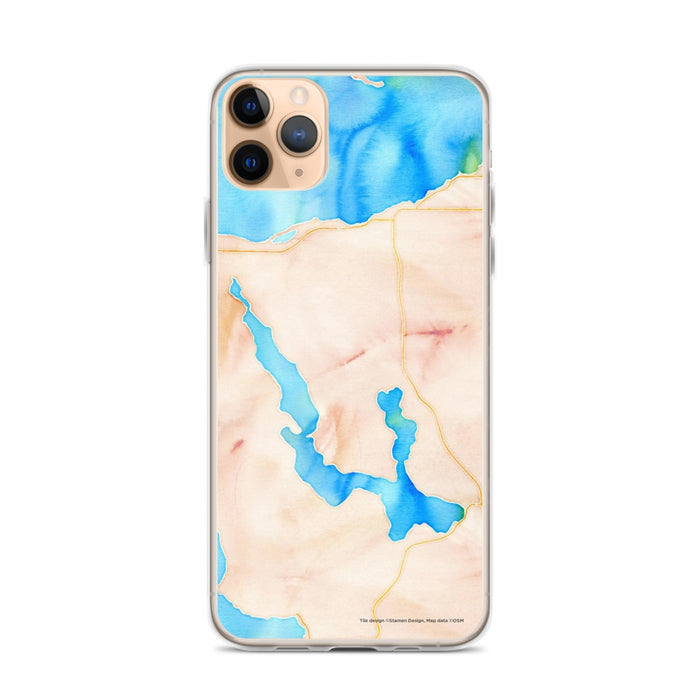 Custom iPhone 11 Pro Max Walloon Lake Michigan Map Phone Case in Watercolor