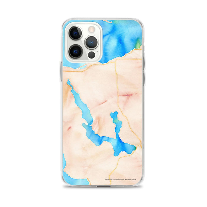 Custom iPhone 12 Pro Max Walloon Lake Michigan Map Phone Case in Watercolor