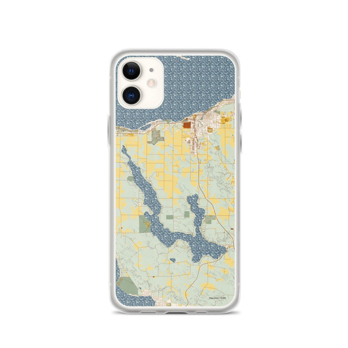 Custom iPhone 11 Walloon Lake Michigan Map Phone Case in Woodblock
