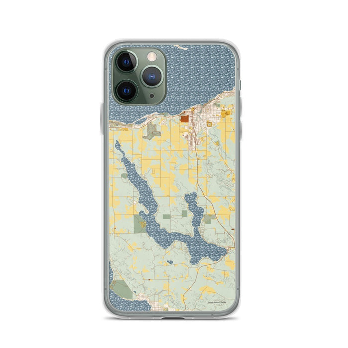 Custom iPhone 11 Pro Walloon Lake Michigan Map Phone Case in Woodblock