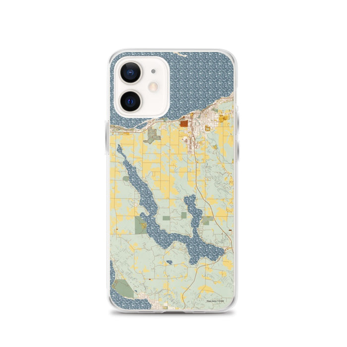 Custom iPhone 12 Walloon Lake Michigan Map Phone Case in Woodblock