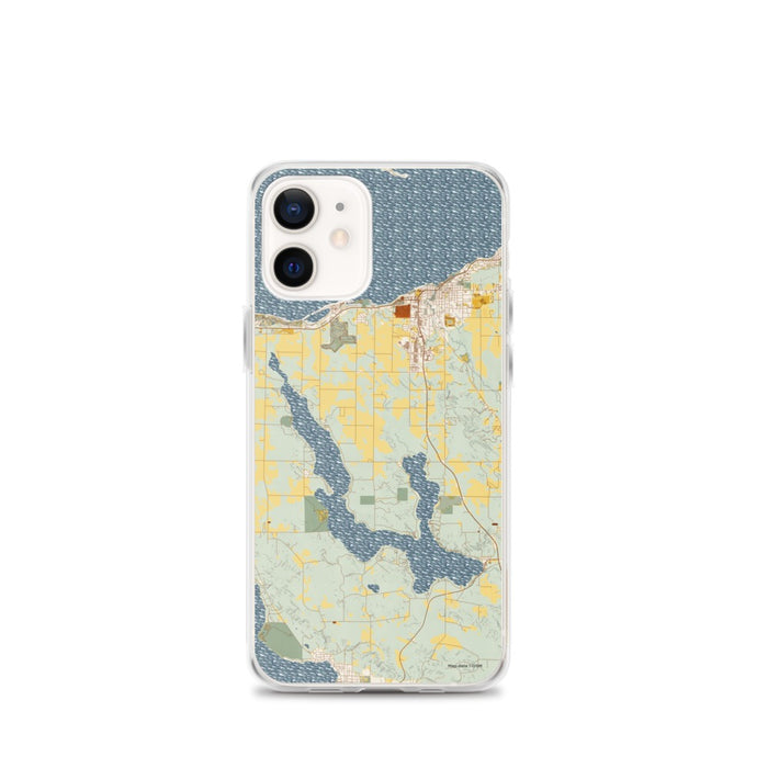 Custom iPhone 12 mini Walloon Lake Michigan Map Phone Case in Woodblock