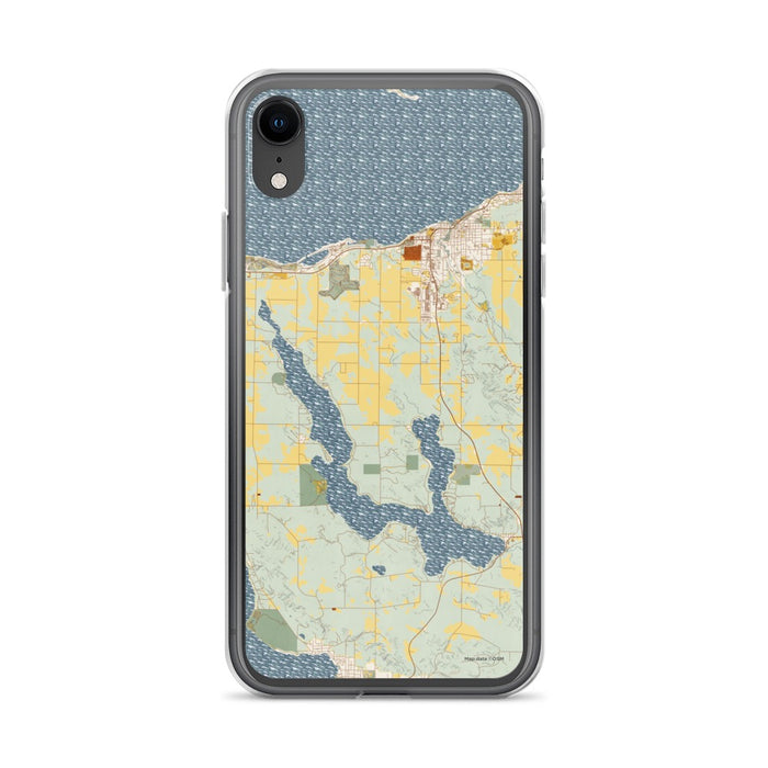 Custom iPhone XR Walloon Lake Michigan Map Phone Case in Woodblock