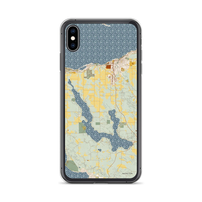Custom iPhone XS Max Walloon Lake Michigan Map Phone Case in Woodblock