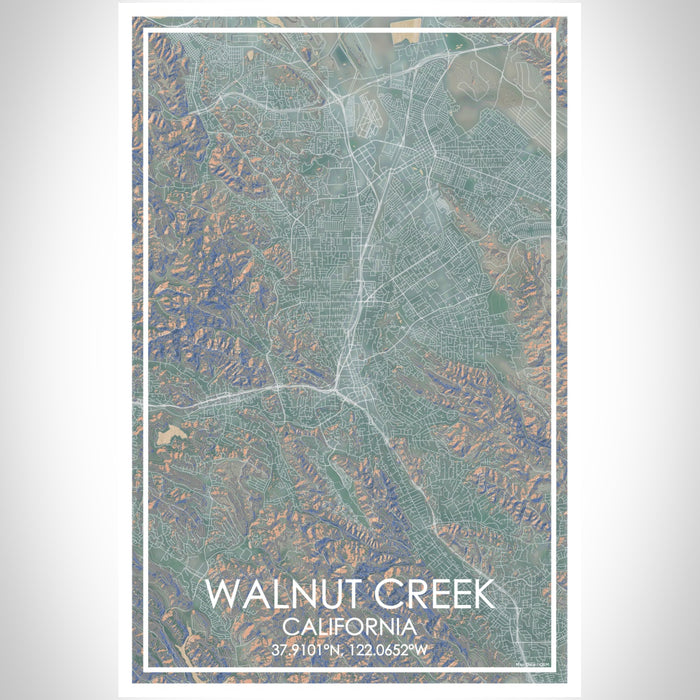 Walnut Creek California Map Print Portrait Orientation in Afternoon Style With Shaded Background