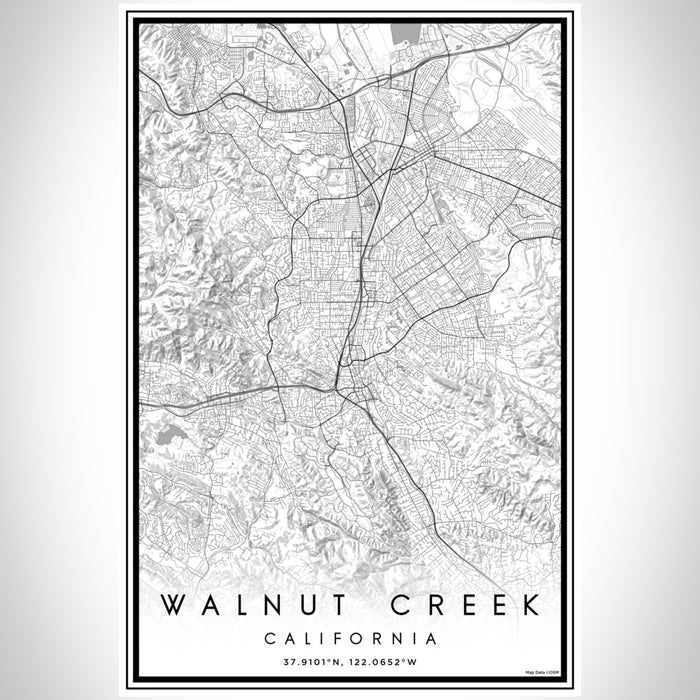 Walnut Creek California Map Print Portrait Orientation in Classic Style With Shaded Background
