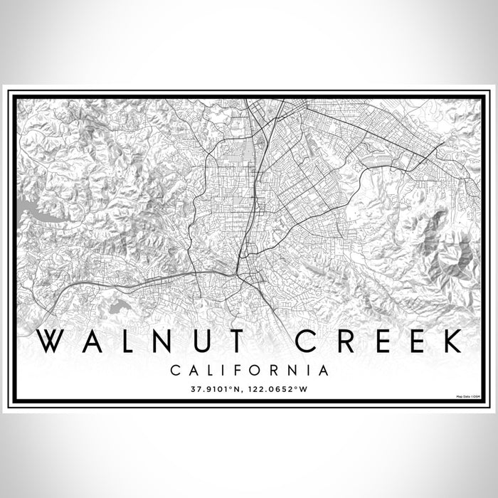 Walnut Creek California Map Print Landscape Orientation in Classic Style With Shaded Background