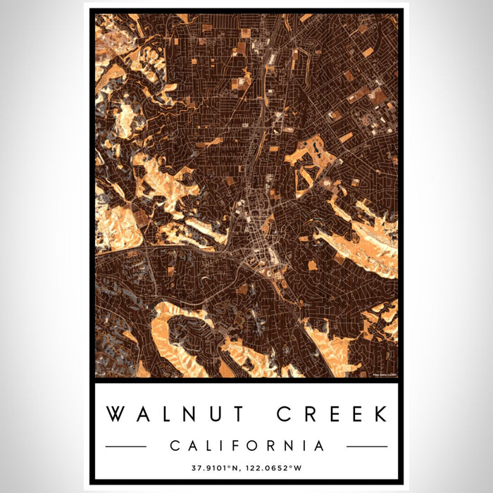 Walnut Creek California Map Print Portrait Orientation in Ember Style With Shaded Background