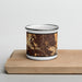 Front View Custom Walnut Creek California Map Enamel Mug in Ember on Cutting Board