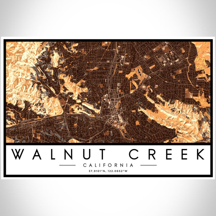 Walnut Creek California Map Print Landscape Orientation in Ember Style With Shaded Background