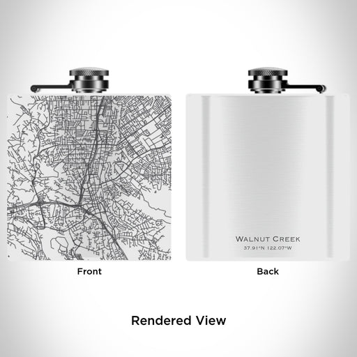 Rendered View of Walnut Creek California Map Engraving on 6oz Stainless Steel Flask in White