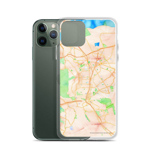 Custom Walnut Creek California Map Phone Case in Watercolor on Table with Laptop and Plant