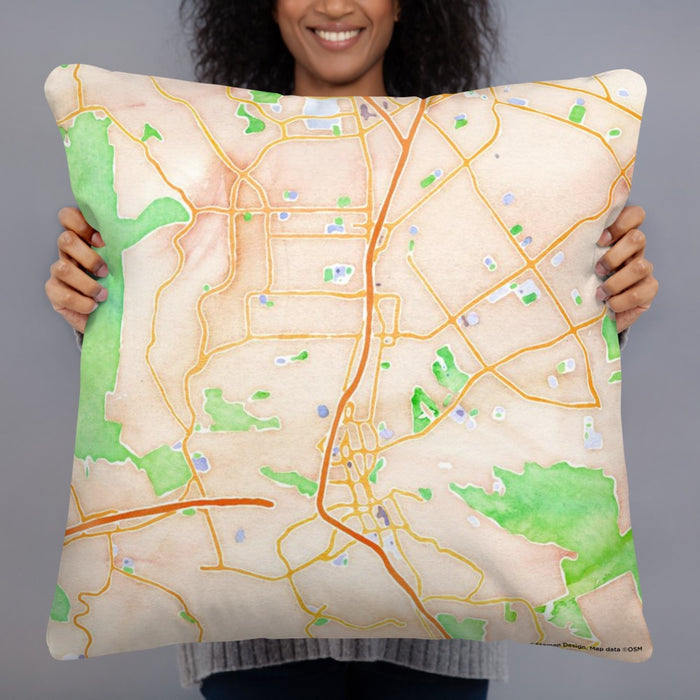 Person holding 22x22 Custom Walnut Creek California Map Throw Pillow in Watercolor