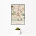12x18 Walnut Creek California Map Print Portrait Orientation in Woodblock Style With Small Cactus Plant in White Planter