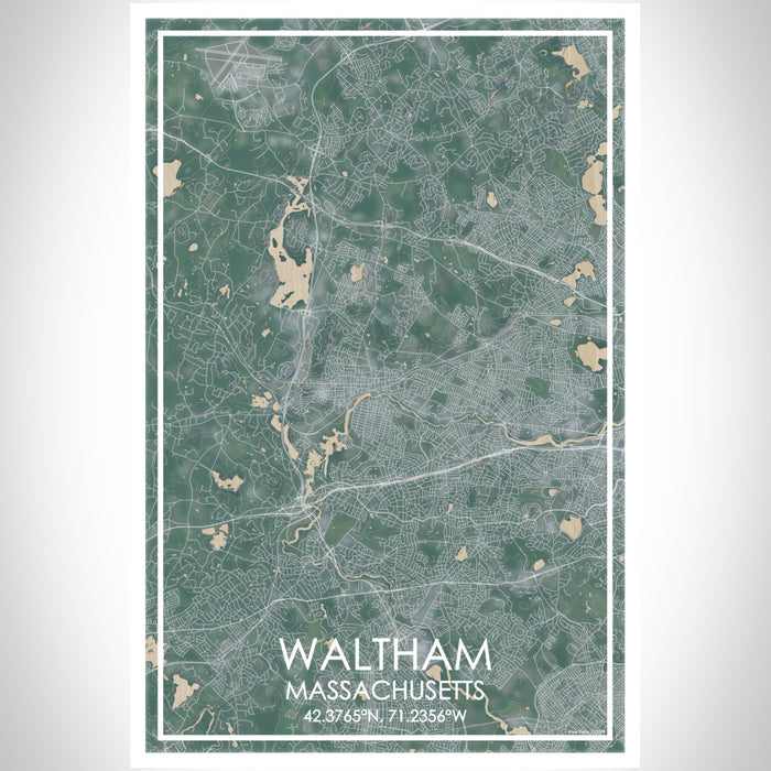 Waltham Massachusetts Map Print Portrait Orientation in Afternoon Style With Shaded Background