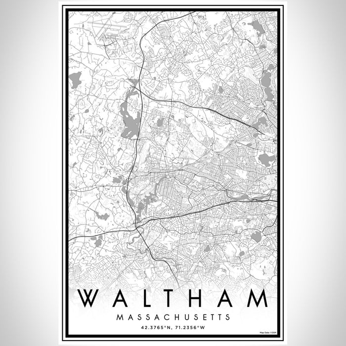 Waltham Massachusetts Map Print Portrait Orientation in Classic Style With Shaded Background