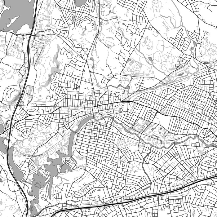 Waltham Massachusetts Map Print in Classic Style Zoomed In Close Up Showing Details