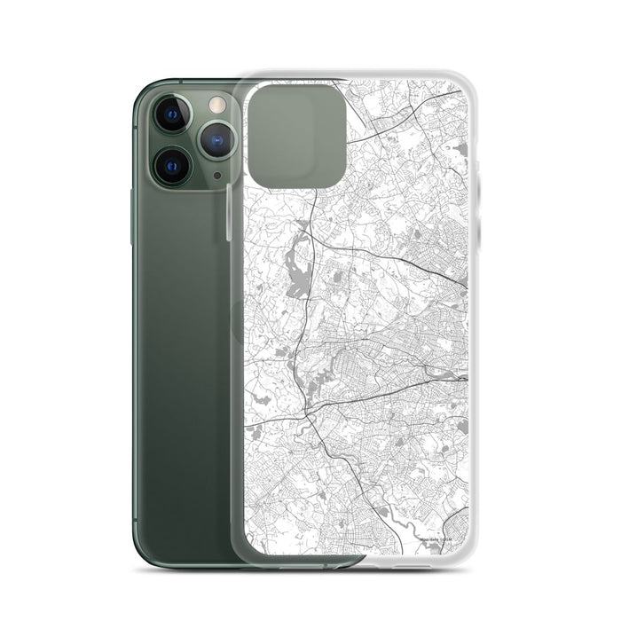 Custom Waltham Massachusetts Map Phone Case in Classic on Table with Laptop and Plant
