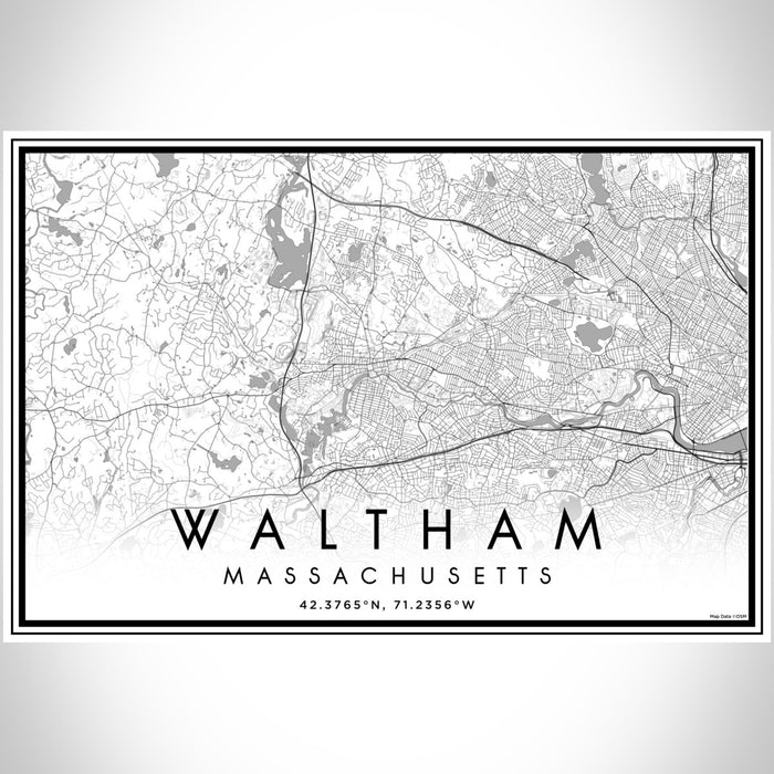 Waltham Massachusetts Map Print Landscape Orientation in Classic Style With Shaded Background