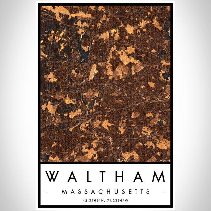 Waltham Massachusetts Map Print Portrait Orientation in Ember Style With Shaded Background