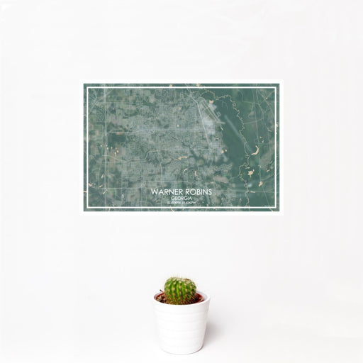 12x18 Warner Robins Georgia Map Print Landscape Orientation in Afternoon Style With Small Cactus Plant in White Planter