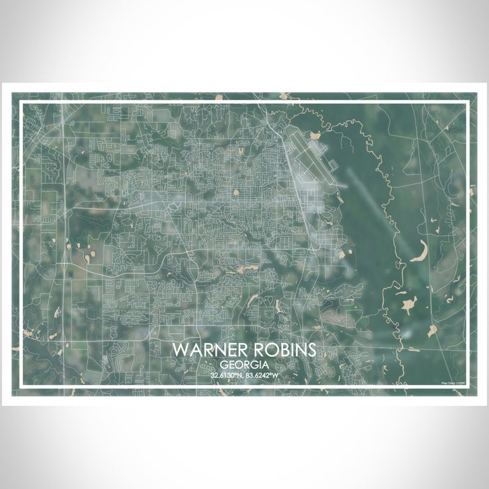 Warner Robins Georgia Map Print Landscape Orientation in Afternoon Style With Shaded Background