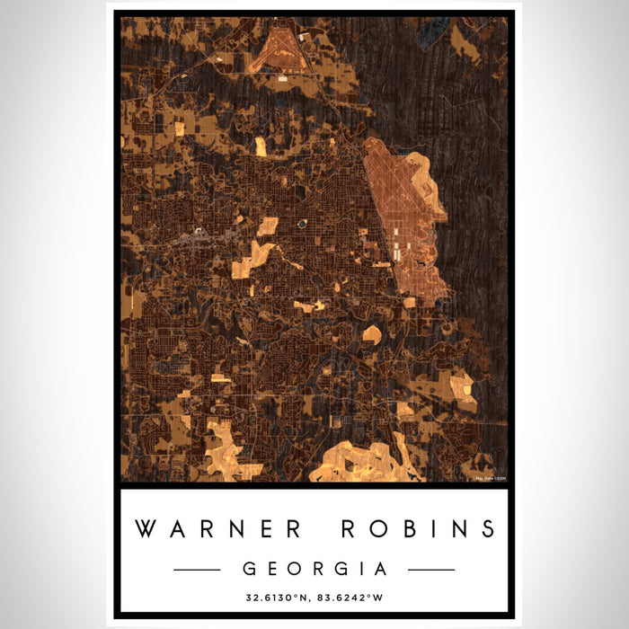 Warner Robins Georgia Map Print Portrait Orientation in Ember Style With Shaded Background