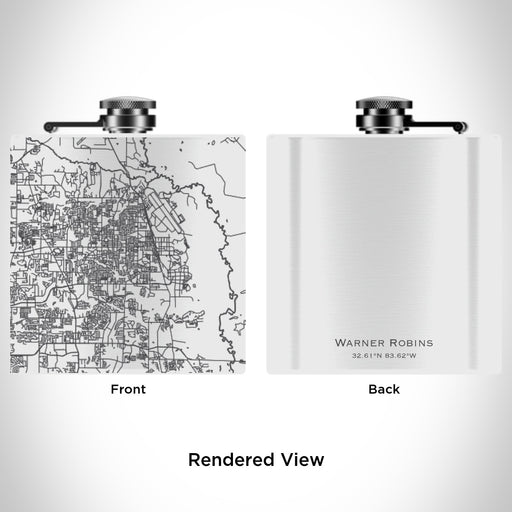 Rendered View of Warner Robins Georgia Map Engraving on 6oz Stainless Steel Flask in White