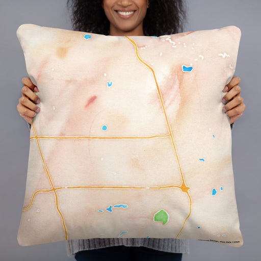 Person holding 22x22 Custom Warner Robins Georgia Map Throw Pillow in Watercolor