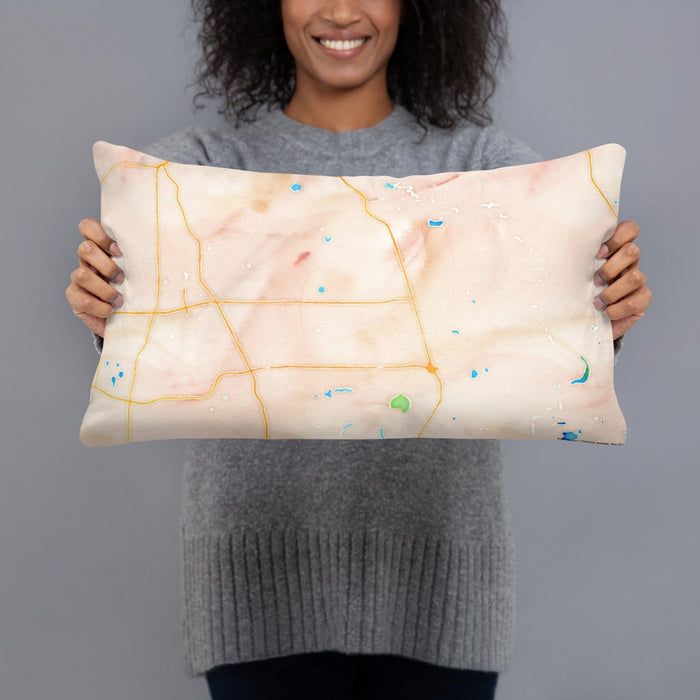 Person holding 20x12 Custom Warner Robins Georgia Map Throw Pillow in Watercolor