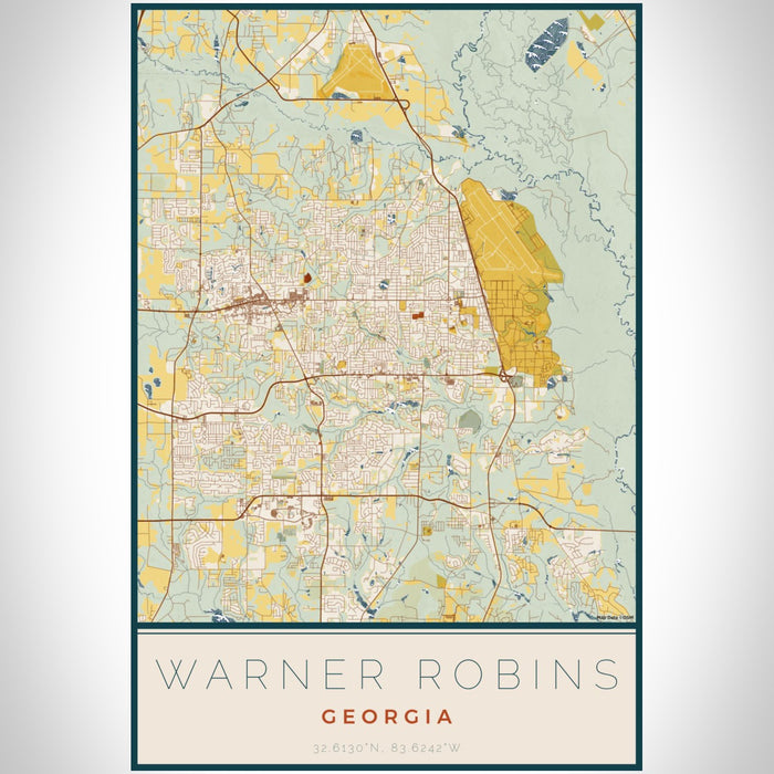 Warner Robins Georgia Map Print Portrait Orientation in Woodblock Style With Shaded Background