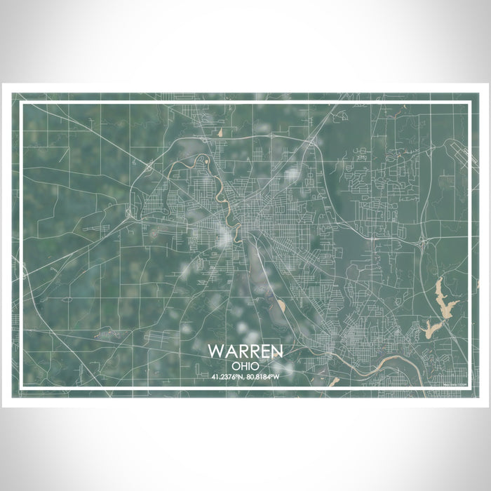 Warren Ohio Map Print Landscape Orientation in Afternoon Style With Shaded Background