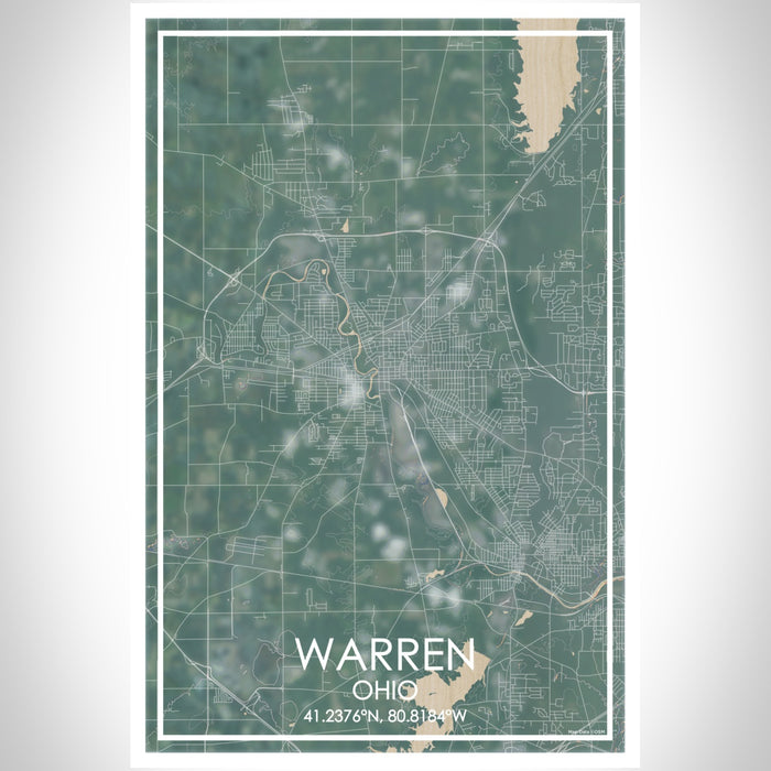 Warren Ohio Map Print Portrait Orientation in Afternoon Style With Shaded Background
