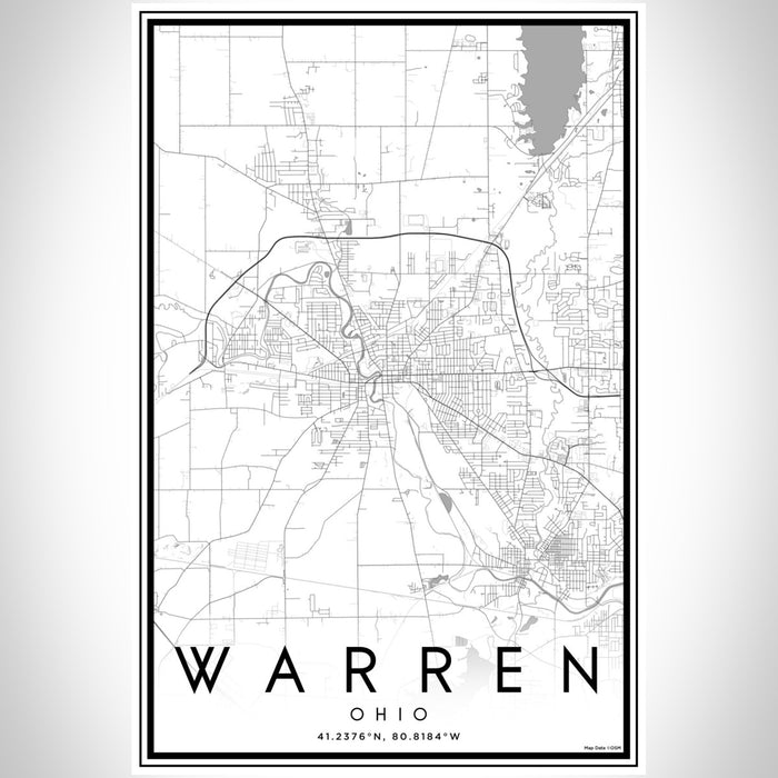 Warren Ohio Map Print Portrait Orientation in Classic Style With Shaded Background