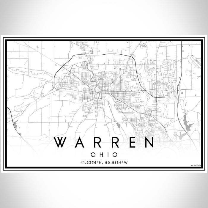 Warren Ohio Map Print Landscape Orientation in Classic Style With Shaded Background
