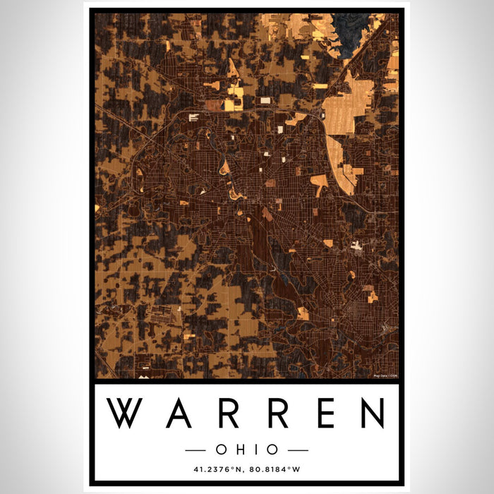 Warren Ohio Map Print Portrait Orientation in Ember Style With Shaded Background