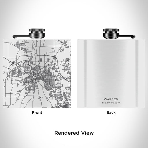 Rendered View of Warren Ohio Map Engraving on 6oz Stainless Steel Flask in White