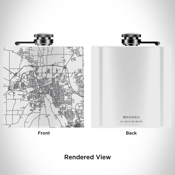 Rendered View of Warren Ohio Map Engraving on 6oz Stainless Steel Flask in White