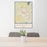 24x36 Warren Ohio Map Print Portrait Orientation in Woodblock Style Behind 2 Chairs Table and Potted Plant