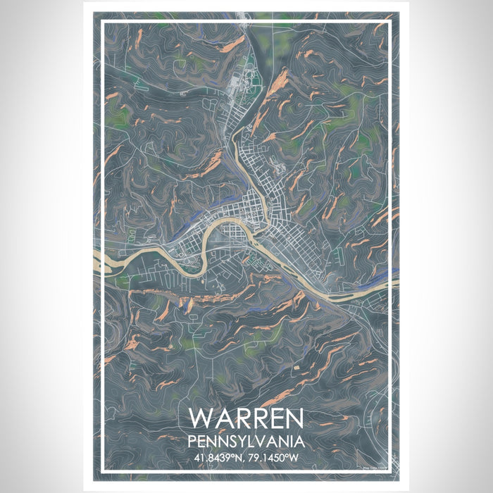 Warren Pennsylvania Map Print Portrait Orientation in Afternoon Style With Shaded Background